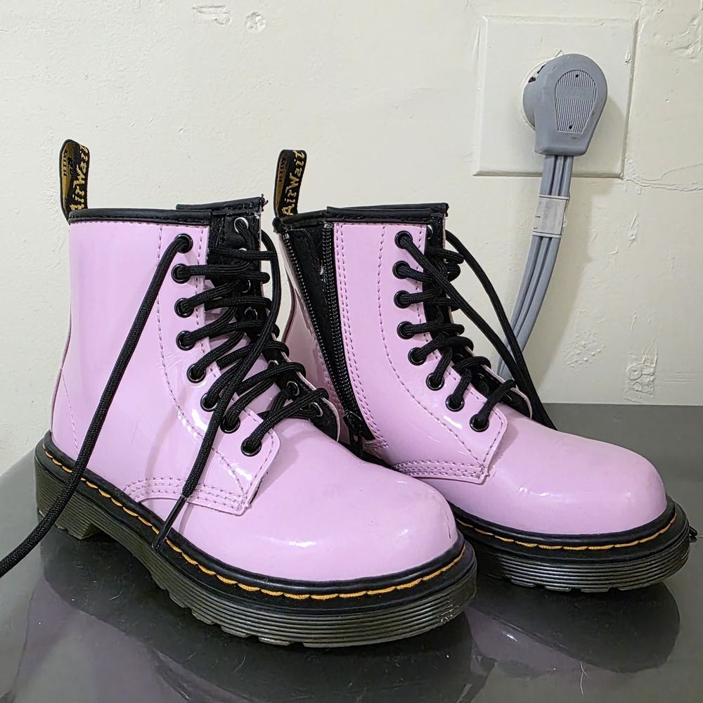 Dr. Martens Pink Patent Lace-Up Kids Boots